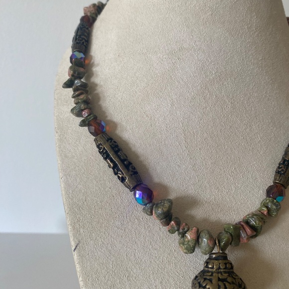 Chico's Unakite Gemstone Boho Pendent Necklace - Picture 3 of 6